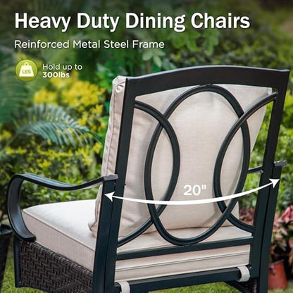 PHI VILLA 9 Piece Outdoor Dining Sets, 60" All-Weather Patio Table and Chairs Set for 8, Heavy Duty Patio Table Set Square for Deck, 8 Extra Large Outdoor Swivel Chairs with Thick Cushions