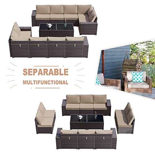 Kullavik 12 Piece Patio Furniture Set, Outdoor Wicker Sectional Sofa