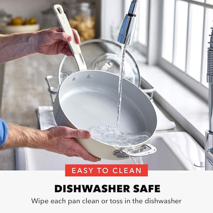GreenPan x Bobby Flay 4.5QT Nonstick Saute Pan with Glass Lid, PFAS-Free Diamond Ceramic, Induction Suitable, Stay-Cool Silicone Handle, Easy Clean Dishwasher & Oven Safe, Cream