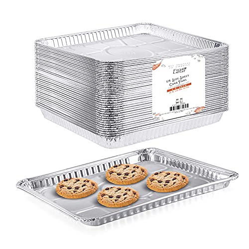 (25 Pack) 1/4 Size Cookie Sheet Baking Cake Pans l 12.8” x 8.9” Disposable Aluminum Foil Trays l Premium Heavy Duty Nonstick Baking Sheets Reusable