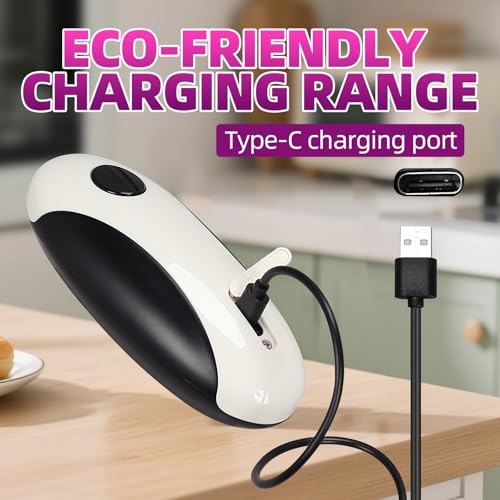 AREYCVK Rechargeable Electric Can Opener, Portable Gadgets Side Automatic Opener Can Food Safety,Smooth Edged for Seniors with Arthritis for All CanSizes (Black &White)