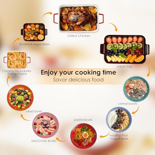 ACMLIFE Ceramic Casserole Dishes with Lids, Baking Dish for Oven with Lid, Stoneware Rectangular Dish 4 Pcs Set, Red 2-in-1 Bakeware Set (13"x8"+8"x6"), Large 3.06 Qt & Small 0.95 Qt Ceramic Bakeware, Casserole Dishes for Oven Baking Pan with Handles, Ide
