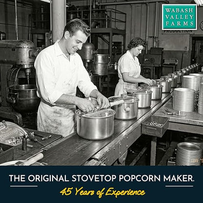 Original Whirley Pop Popcorn Machine – 3-Minute Stovetop Popcorn Maker for Home Movie Snacks & Game Night – Wabash Valley Farms – Aluminum Pot With Nylon Gears – (Silver)