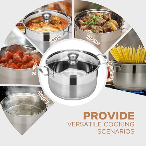 Ohtomber 5 Quart Dutch Pot - Stainless Steel Stock Cooking Induction Pot with Lid for Pasta, Soup, Spaghetti, Nonstick Thick Base Stockpot, Kitchen Cookware for Stew, Simmer, Boiling