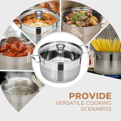 Ohtomber 5 Quart Dutch Pot - Stainless Steel Stock Cooking Induction Pot with Lid for Pasta, Soup, Spaghetti, Nonstick Thick Base Stockpot, Kitchen Cookware for Stew, Simmer, Boiling