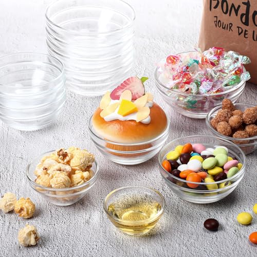 LemonRoad 20 Pcs Glass Prep Bowls Sets 4 Sizes 1.5/2.5/4.5/8.5 oz Cooking Clear Small Prep Pinch Bowls Mini Stackable for Toppings, Kitchen, Salt, Spices, Dipping, Baking & Meal