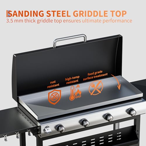 Grills 4 Burner Propane Gas Grill 32,000 BTU Stainless Steel Outdoor Patio Barbecue Grill Propane Gas Griddle with Removable Cart Portable Griddle for Outdoor Cooking, BBQ Camping, Backyard