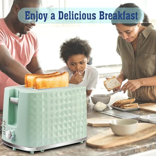 Seydere Toaster 2 Slices, Toasters Wide Slot, Bread Toaster with Cancel, Bagel, Defrost Function, Bagel Toasters with Removable Tray & 6 Temperature Settings, Green