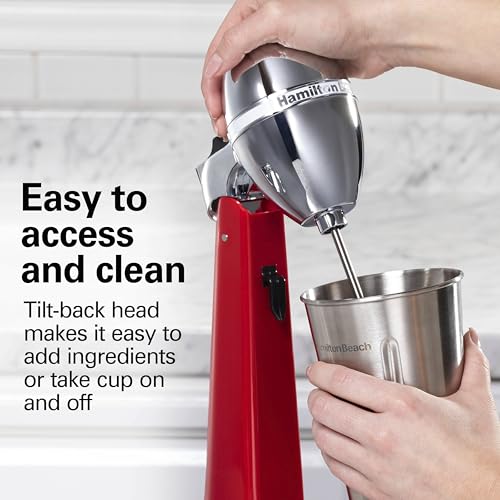 Hamilton Beach DrinkMaster Electric Drink Mixer, Retro Milkshake Maker & Milk Frother, 2 Speeds, Extra-Large 28 oz. Stainless Steel Cup, Red