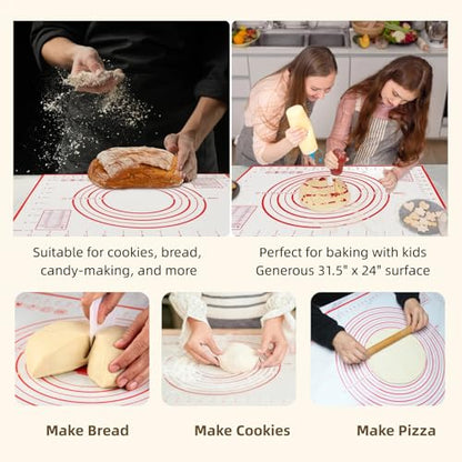 Extra Large 31.5'' x 24" Silicone Baking Mat for Rolling Dough & Pastry – Non-Stick, Heat-Resistant Kitchen Counter Protector – Dishwasher Safe, Easy Clean (XXL-31.5'' X 24'')