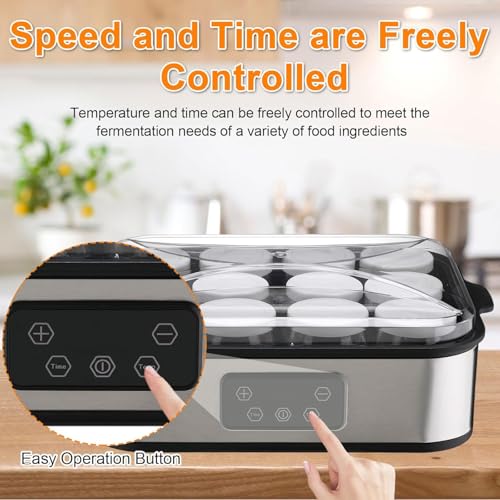 Automatic Yogurt Maker 12 180ml Jars Digital Yogurt Maker Machine Adjustable Temperature 48H Time Control for Fresh Homemade Yogurt Dessert, Led Display Multi-Function 2160ml Electric Yogurt Machine