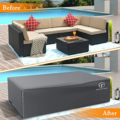 STARTWO Patio Furniture Covers Waterproof Outdoor Lawn Furniture Set Cover for 7-12 Piece Sectional Sofa, Conversation Set Garden Dining Tables Chairs,Grey