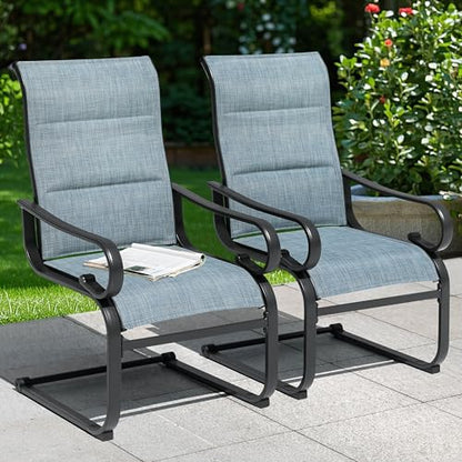 NUU GARDEN Set of 2 Padded Textilene Patio Dining Chairs C Spring Outdoor Chairs with Curved Armrests Powder Coated Metal Frame Patio Furniture for Garden Backyard Poolside Lawn Blue and Black