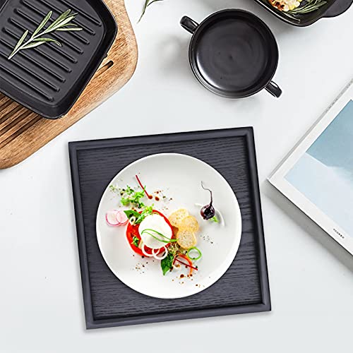 Solid Wood Serving Tray, Square Non-Slip Tea Coffee Snack Plate, Serving Tray with Raised Edges, for Home Kitchen Restaurant