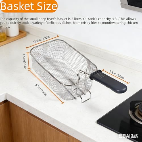 Yangbowan 3L Deep Fryer with Basket for Home, 1300W Electric Small Deep Fryer with Temperature Control, Timer Control, View Window Lid, Stainless Steel Body for Restaurant Use