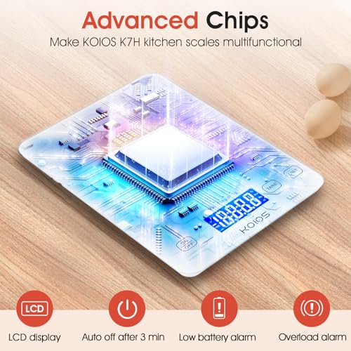 KOIOS Kitchen Scale, 33lb/15kg Digital Food Scales Weight in Grams and Ounces for Cooking Baking, 1g/0.1oz Precise Graduation, Batteries and Type-C Charging, Tare Function, LCD Display, White