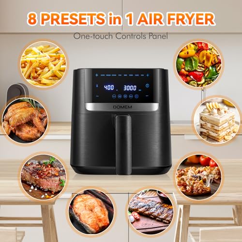 DOMEM Air Fryer 4.2 Qt Oven, 8-in-1 Multicooker with Non-Stick Basket, Air Fryer with Preset Function, Cooker for Healthy and Low-Oil Meals, Convenient Operation