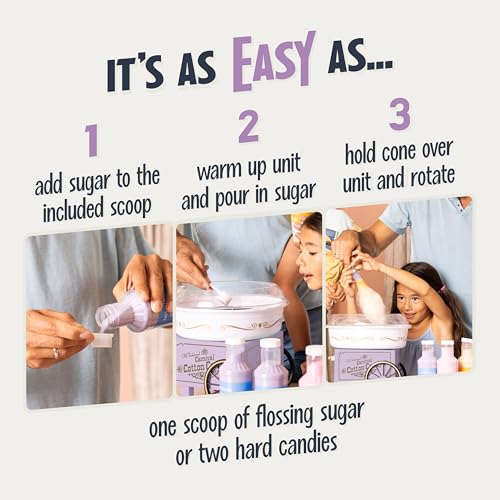 Nostalgia Vintage Hard and Sugar Free Candy Countertop Cotton Candy Maker, Includes 2 Reusable Cones And Sugar Scoop – Lavander