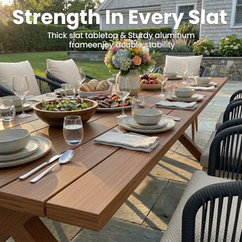 Vakollia 11-Piece Patio Dining Table Sets, Woven Wicker Dining Set with Rectangular Aluminum Table and Dining Chairs Modern Outdoor Dining Furniture Set for Outdoors and Indoors