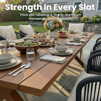 Vakollia 11-Piece Patio Dining Table Sets, Woven Wicker Dining Set with Rectangular Aluminum Table and Dining Chairs Modern Outdoor Dining Furniture Set for Outdoors and Indoors