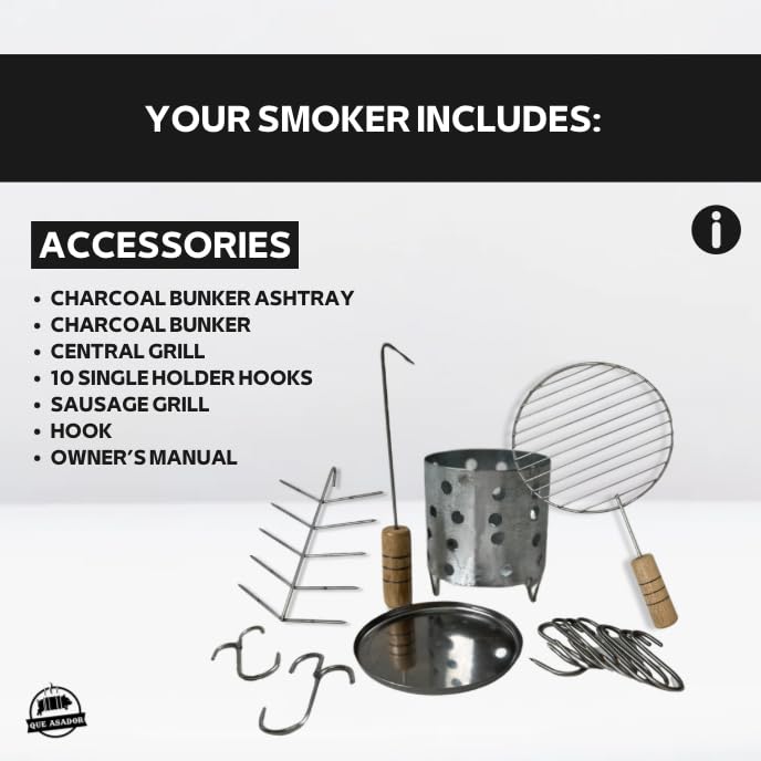 (50 POUND) Premium 304 Stainless Steel Barrel Smoker Grill 2-in-1 – Compact Charcoal Vertical BBQ with Thermometer & Ventilation System – Complete Accessories Kit – Portable for Outdoor & Camping.