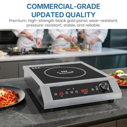 SUNVIVIPRO Commercial Induction Cooktop 1800W, Professional Electric Countertop Burner, 10 Power & 10 Temp Setting, Induction Hot Plate with Timer, Electric Stove with LED Screen, Black