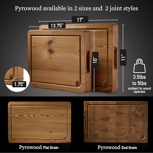 Cutting Board for Kitchen – Wood Cutting Board, Dishwasher Safe & Non Toxic Butcher Block, Cutting Boards with Juice Groove & Handles, Charcuterie Board – 10" x 13.75" x 1.75" (Pyrowood)