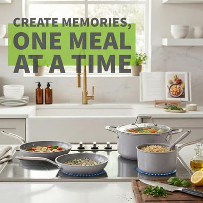 TECHEF - CeraTerra Collection Ceramic Nonstick Cookware Set (PTFE and PFOA Free Ceramic Exterior & Interior), Made in Korea, (6-Piece Set)