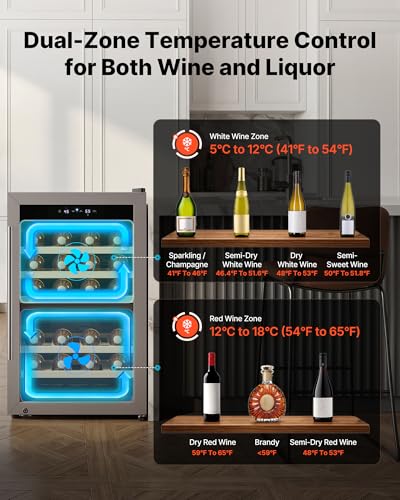 VEVOR 52 Bottle Wine Fridge, Freestanding Wine Cooler Refrigerator, Dual Zone Cooler, 41℉ to 65℉ Adjustable Temp Mini Cellar, Glass Door, For Home Office Bar, Red White Champagne or Sparkling Wines