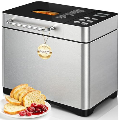 Bread Maker Machine 19-in-1, 2LB Stainless Steel, Fruit & Nut Dispenser