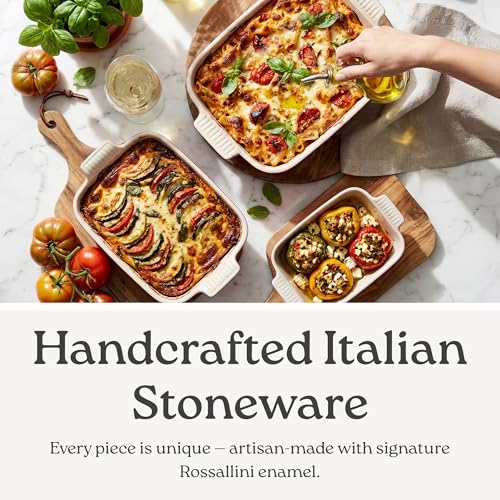 ROSSALLINI Stoneware Casserole Dish Bakeware Set of 3 | Rectangular Dinnerware Set with Handles [Sage Green]
