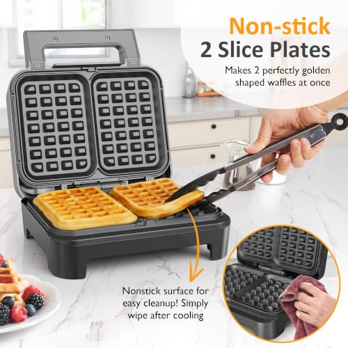 Sunvivi 2 Slices Waffle Iron - 5 Min Heat Up,Nonstick Belgian Waffle Maker