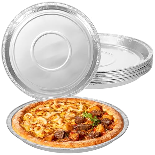 10 Pcs Disposable Pizza Pans - 12 Inch Round Pizza Pan - Aluminum Foil Bakeware Trays, Oven Safe Bulk Set for Kitchen, Restaurant & Home Holiday Activities Accessories