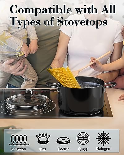 Cook N Home Nonstick Stockpot with Lid 6-QT, Professional Deep Cooking Pot Cookware Casserole with Glass Lid, Black