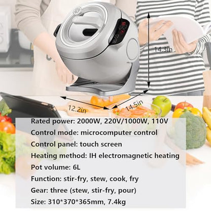 Automatic Cooking Machine, 6L Auto Cooking Wok Fried Rice Machine Three Speed Adjustable, 360° Rotation and 3D All-Round Heating, for Stir Frying, Stewing, Cooking