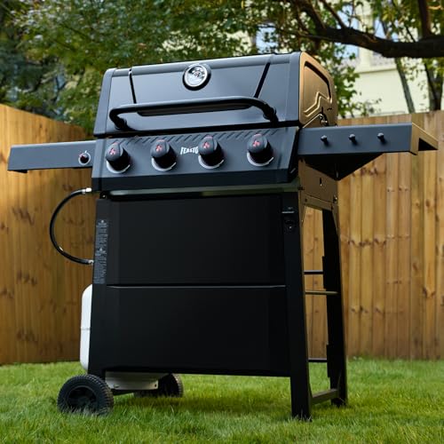 Feasto 4-Burner Gas BBQ Grill with Side Tables, 36,000 BTU Outdoor Propane Grill with Premium Enameled Coated Chamber Body & Porcelain-Enameled Stamped Grates for Deck Party & Patio BBQ, Black