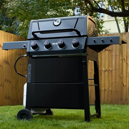 Feasto 4-Burner Gas BBQ Grill with Side Tables, 36,000 BTU Outdoor Propane Grill with Premium Enameled Coated Chamber Body & Porcelain-Enameled Stamped Grates for Deck Party & Patio BBQ, Black
