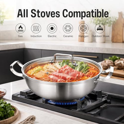 Delarlo Tri-Ply Stainless Steel 11 inch Everyday Pan with Lid, Kitchen Induction Deep Saute Pan,shabu shabu pot High Side Cooking Pot 3.5QT, Oven Safe Stock Pot, Up to 600℉