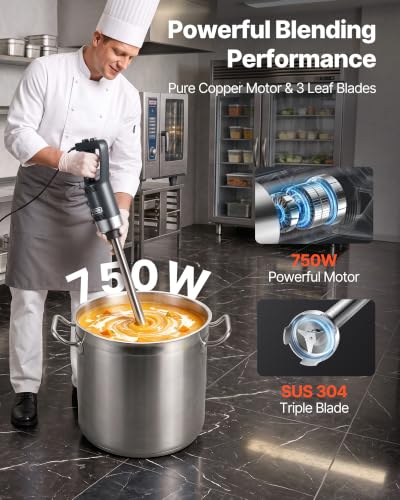 VEVOR Commercial Immersion Blender 750W 20" Heavy Duty Kitchen Hand Mixer