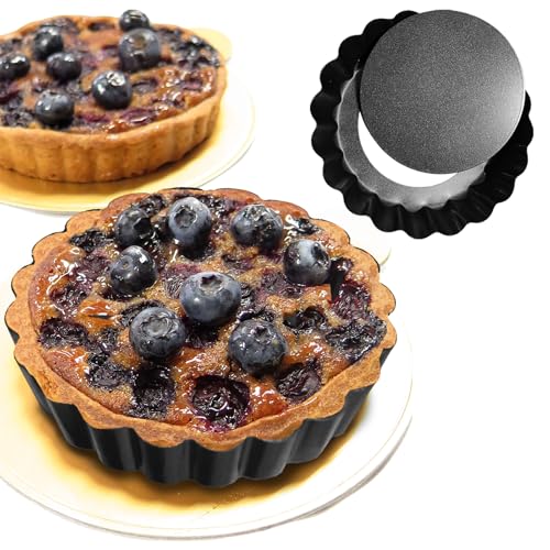 CFGUK 6 Pack Mini Tart Pans 4 Inch with Removable Bottom Round Non-stick Deep Quiche Pan, Heavy Duty Fluted Side for Pies, Egg Tart Molds for Baking, Mousse Cakes, Fruit and Desserts (4 Inch 6pcs)