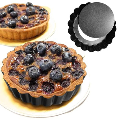 CFGUK 6 Pack Mini Tart Pans 4 Inch with Removable Bottom Round Non-stick Deep Quiche Pan, Heavy Duty Fluted Side for Pies, Egg Tart Molds for Baking, Mousse Cakes, Fruit and Desserts (4 Inch 6pcs)