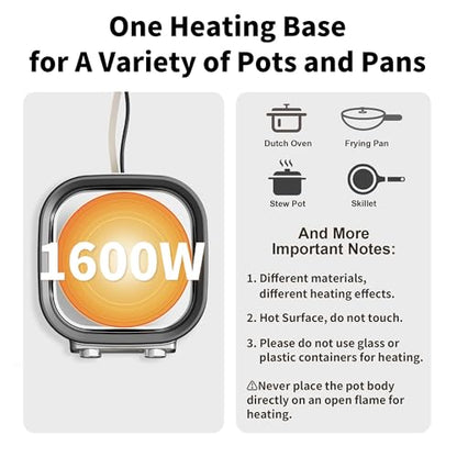 6-Quart Electric Skillet, Hot Pot | Non-Stick PFOA-Free Ceramic-Coated Pot, 1600W, Timer & 3 Power Settings for Steak, Egg, Ramen, Nonstick Pot