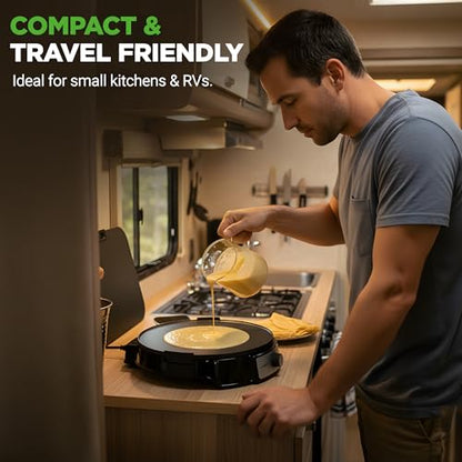 Electric Crepe Maker & Griddle Cooktop | Nonstick Reversible 12 Inch Hot Plate with LED Indicator Lights & Adjustable Temperature Control | Wooden Spatula & Batter Spreader NutriChef Included
