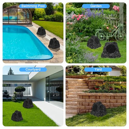Herdio 8" Outdoor Rock Passive Speakers 600 Watt,IPX7 Waterproof,Hardwired, for Pool,Garden,Deck,Outdoor Activities (Black,Pair)