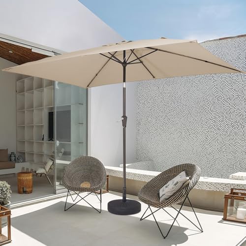 JEAREY 6.5x10 ft Rectangular Patio Umbrellas Rectangle Outdoor Umbrella with Push Button Tilt and Crank, Market Table Umbrella 6 Sturdy Ribs UV Protection for Poolside Garden Backyard Deck, Beige