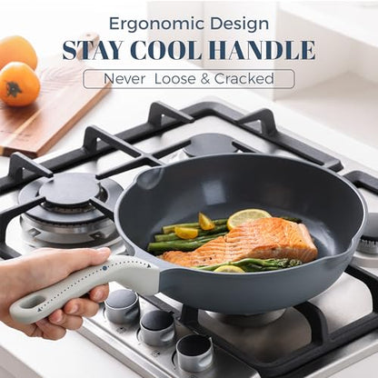 PRICUSIS Nonstick Ceramic Sauté Pan with Lid (3.2 qt, 10 inch), Toxin-Free Deep Frying Pan, Versatile Non Stick Frying Pan, Skillet, PTFE, PFOA & PFAS Free, Compatible with All Stovetops.