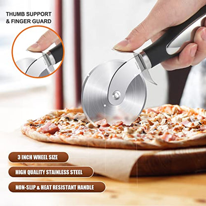 SCHVUBENR Premium Pizza Cutter Wheel - Ultra Sharp Stainless Steel Pizza Slicer with Non-Slip Soft Grip Handle - Multi-Purpose Cutter for Pizza, Dough & Pastry - Dishwasher Safe, Easy to Clean - Black