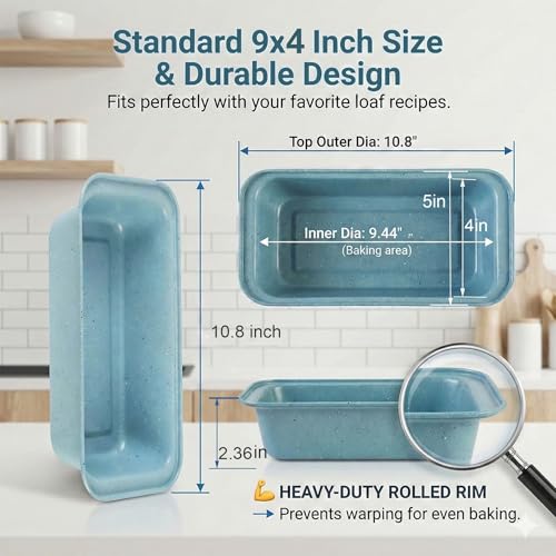 Proigtz 3-Piece 9x4 Inch Nonstick Loaf Pan Set, Carbon Steel Bread Baking Pans for Sourdough & Banana Bread, 450°F Oven Safe, Easy Release & Quick Cleanup