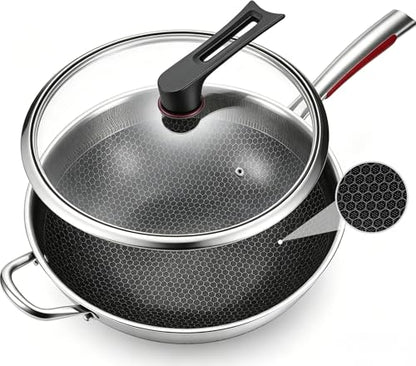 lake tian Wok pan, PFOA Free Cookware 14-Inch Wok, stick Stainless Steel Woks & Stir-fry pans Nonstick, for All Cooktops, Uncoated Craft Pot Healthy Cooking Pot