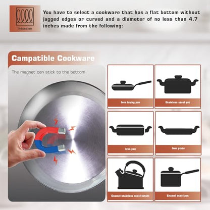 Empava Portable Induction Hot Plate Cooktop, Single 1 Burner Countertop Cooker, 3 Preset Modes, Shatter-proof Flat Glass Top, 110~120 Volt Plug in Electric Stove for Kitchen, Outdoor Camping, RV